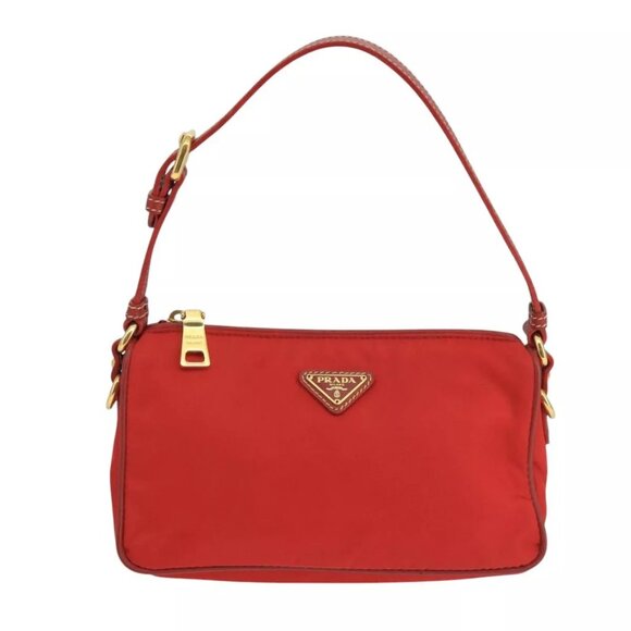 PRADA Hand Bag Nylon Red Gold Auth - Picture 2 of 16